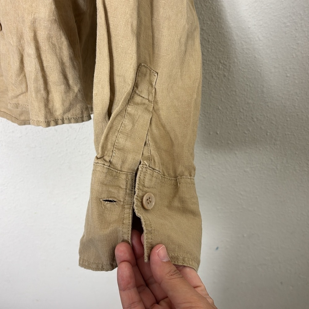 Zara 100% linen Button Down Shirt Tan Size Medium Casual - Picture 6 of 10